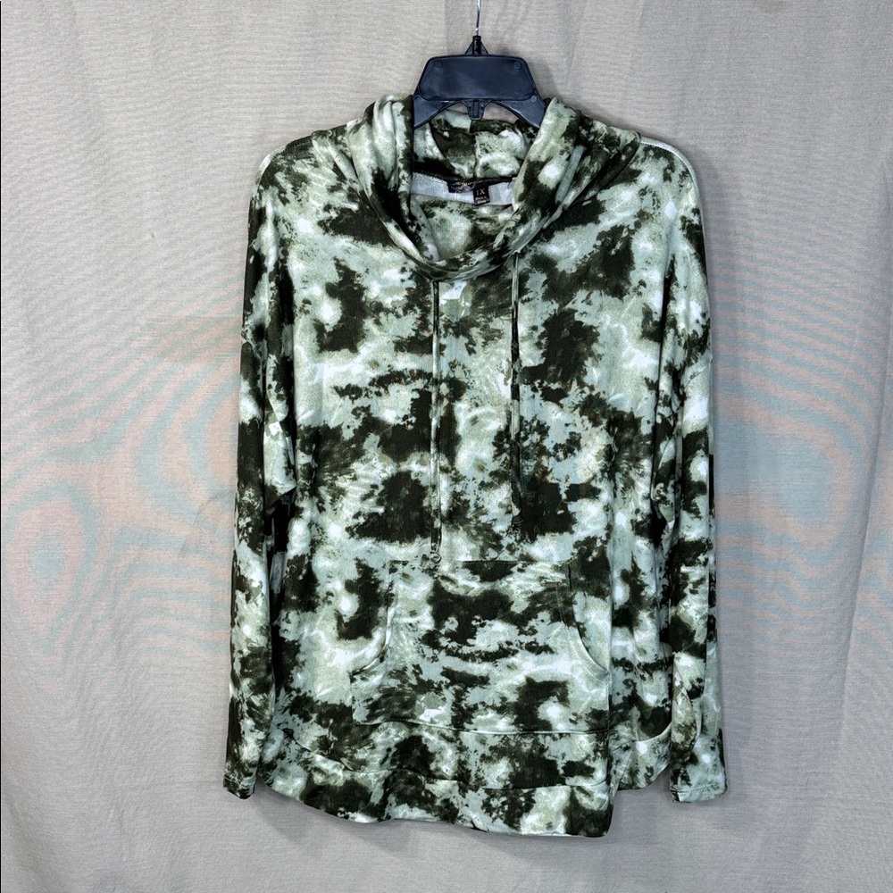 Lexington Avenue Sweatshirt Green Tie-Dye Cowl Neck in Size 1X NWT